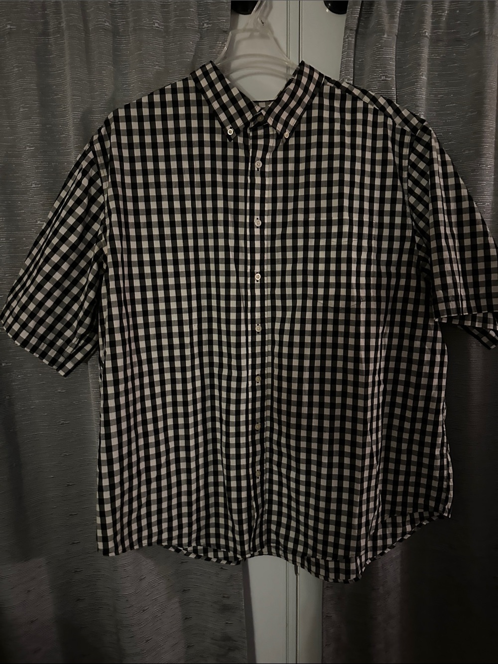 Faded Glory Black & White Gingham Short-Sleeve Button-Down Shirt